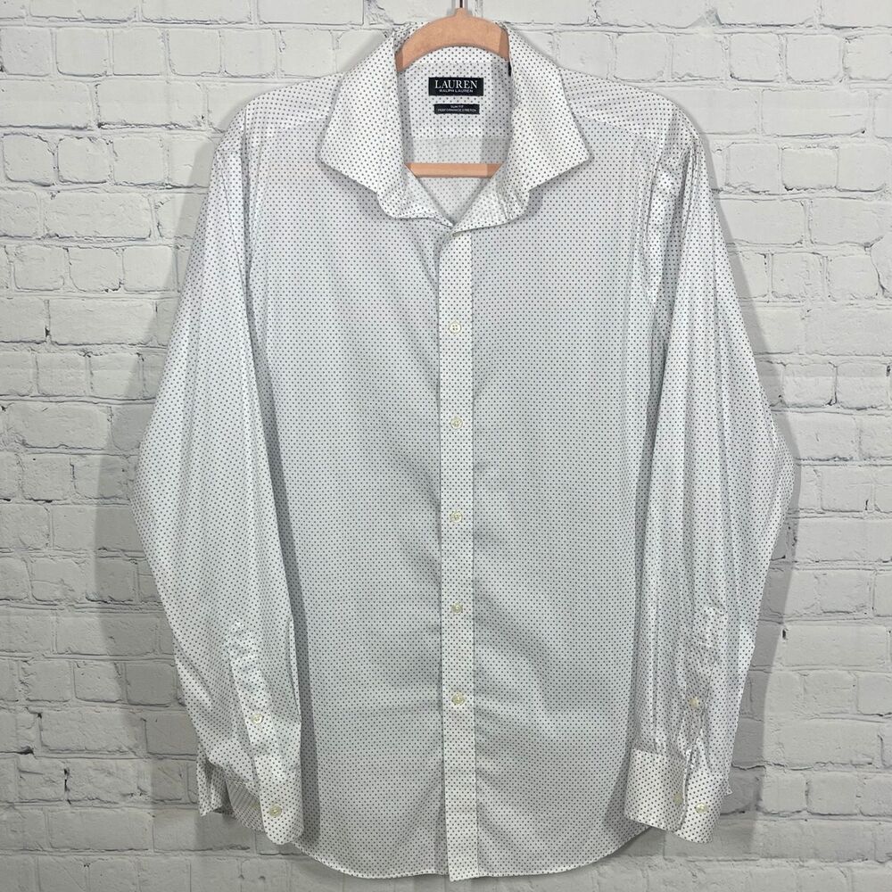 Ralph Lauren Shirt Mens Large 16 1/2" Slim Fit Performance Stretch Polka Preppy